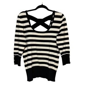 Cache Parisian Striped Sweater Women's Size L Quiet Luxe Balletcore Coastal Chic